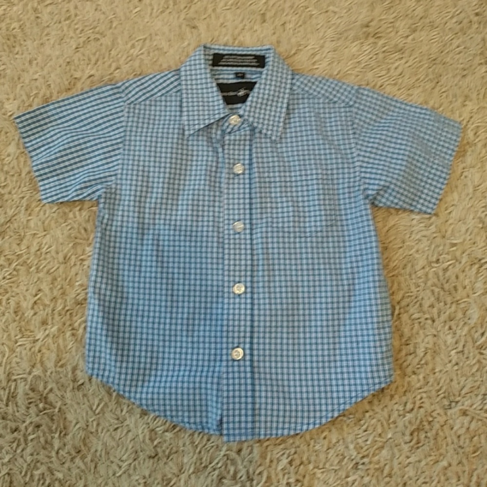 Blue Checkered Button-Down Polo Shirt